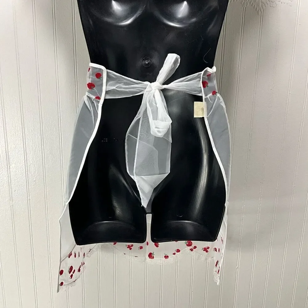 VINTAGE 50’s Sheer Half Apron With Strawberries